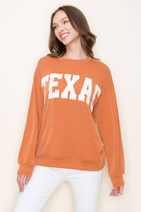 Burnt orange ribbed Texas graphic top