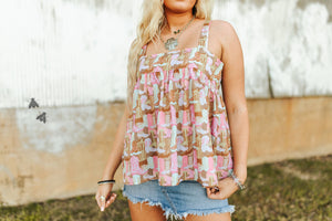 Western print tank top