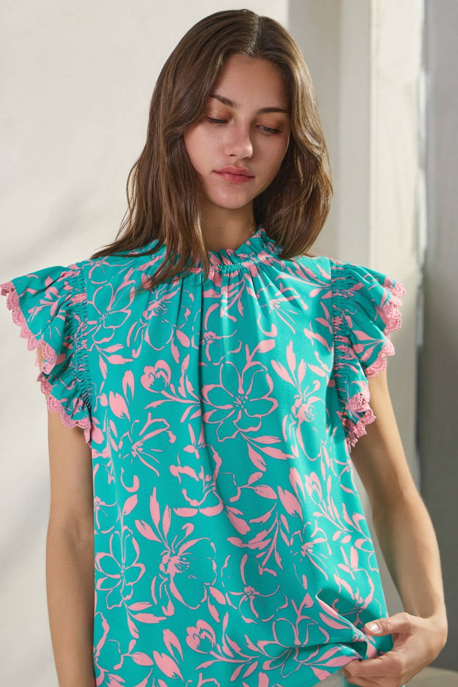 Aqua marine printed top