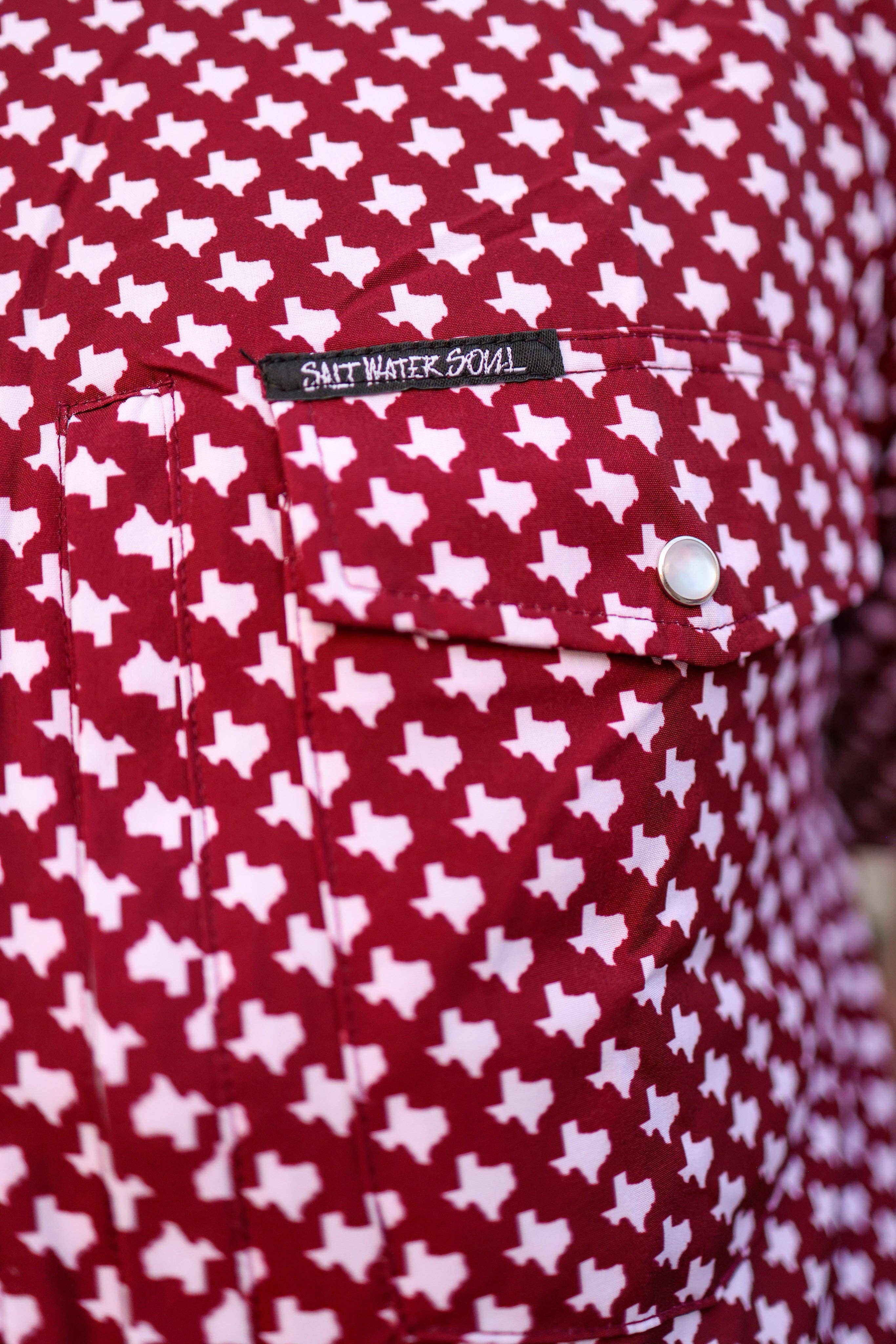 Maroon Pearl Snap Fishing Shirt