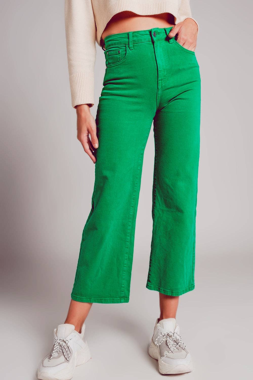 Deep green cropped wide leg jeans