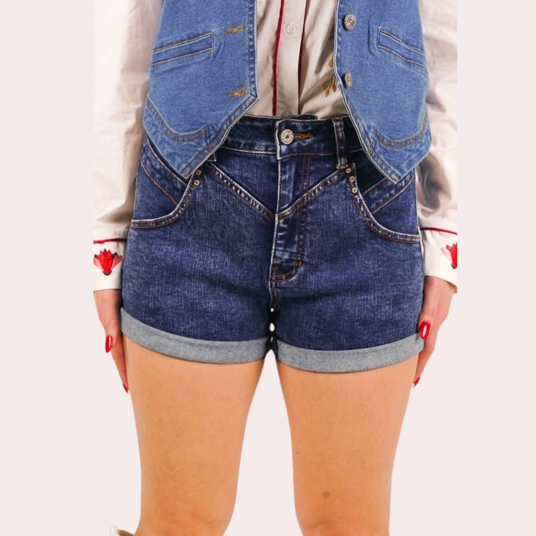 Mid Wash Tummy Control 90s Vintage Cuffed Shorts