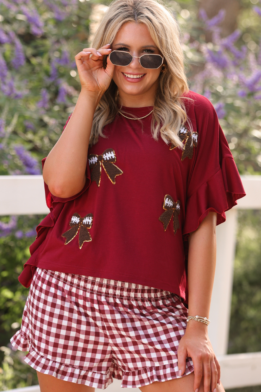 Maroon sparkle ruffle top