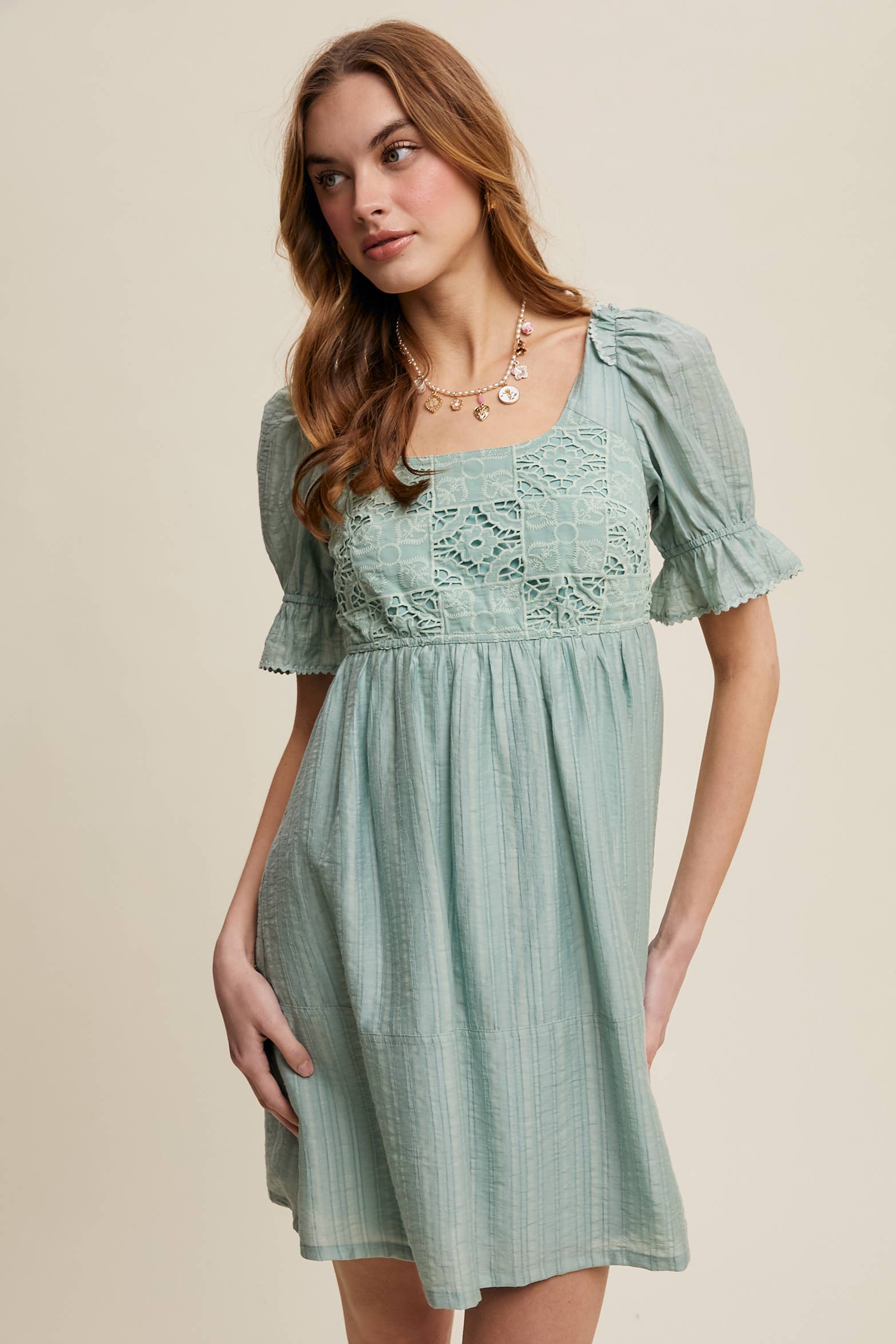 Aqua mint romantic lace babydoll dress