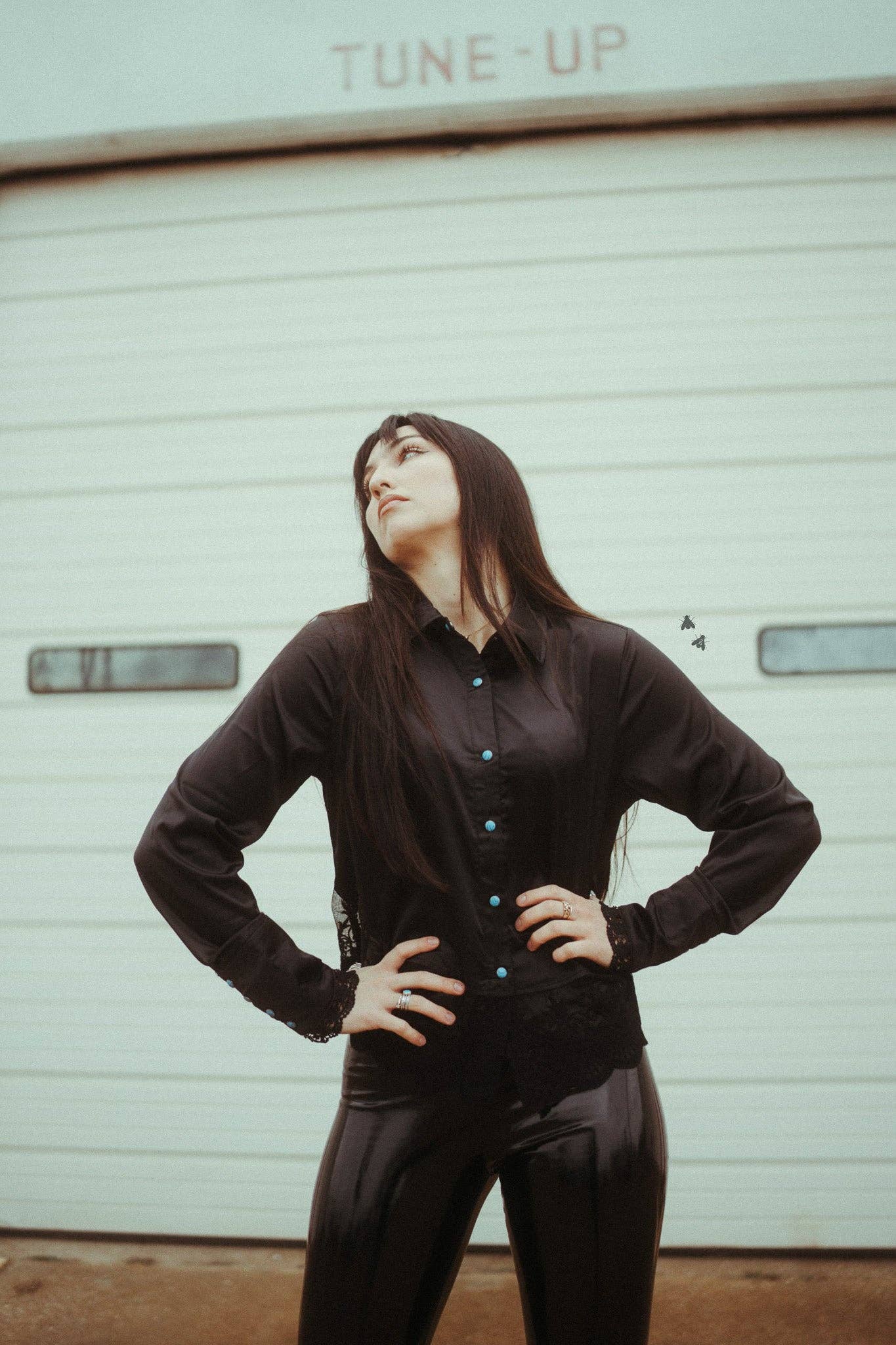 Black long sleeve top with lace hem