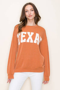 Burnt orange ribbed Texas graphic top