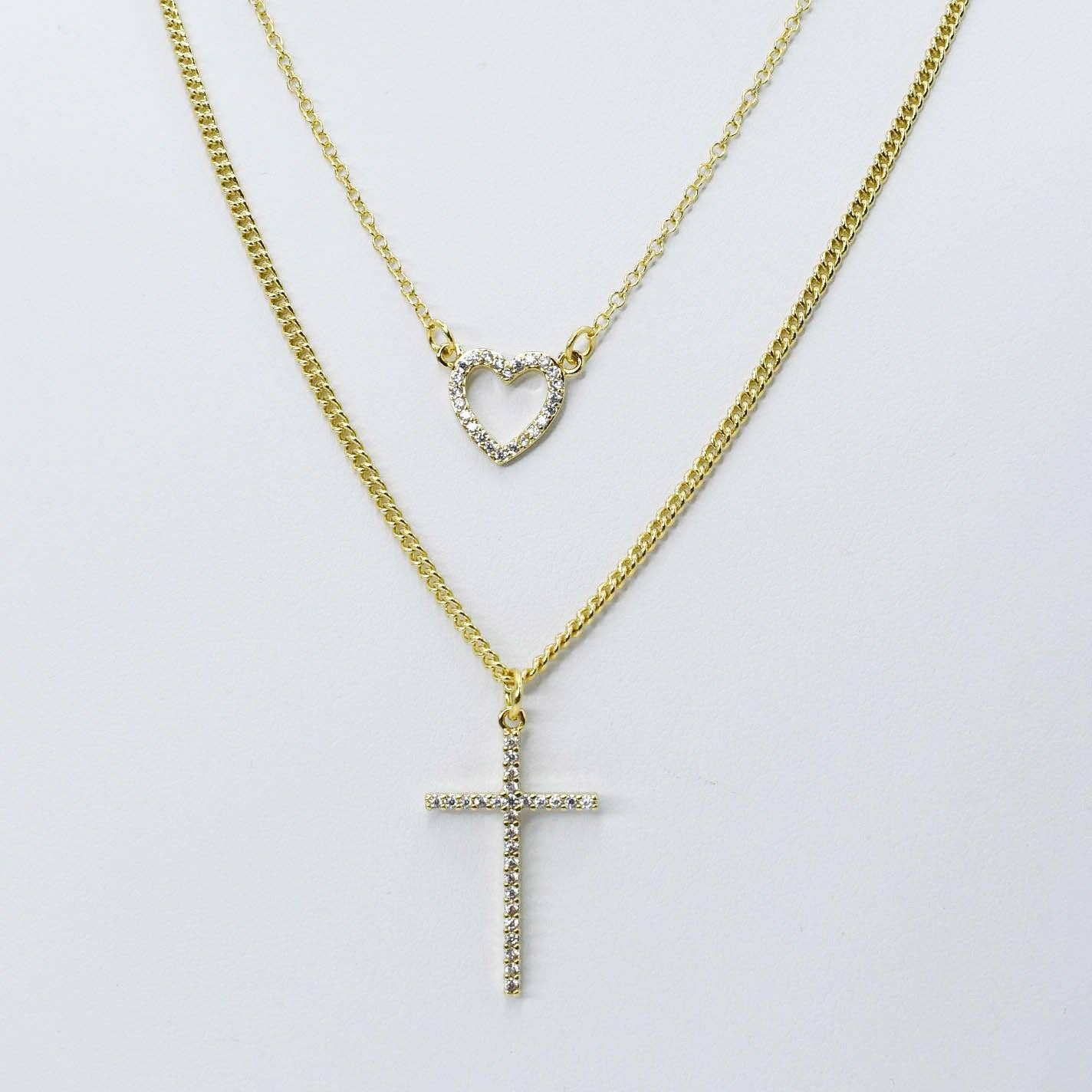 Love & cross layer necklace