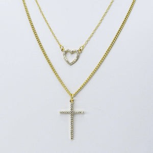 Love & cross layer necklace