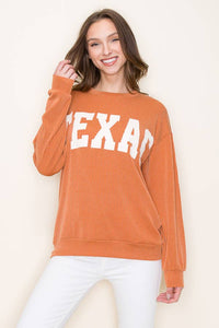 Burnt orange ribbed Texas graphic top