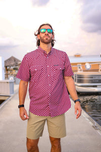Maroon Pearl Snap Fishing Shirt