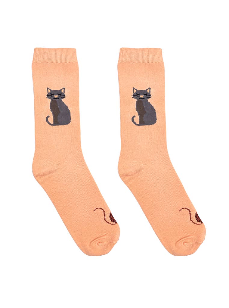 Peach cat w/yarn ball 3D packaged crew socks