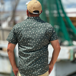 Green on the fly performance button up shirt