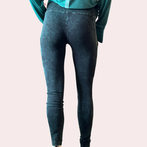 Forest green mineral wash wide waistband leggings