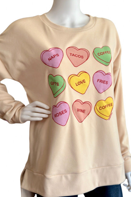 Ivory heart print fleece crewneck