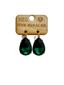 Large green teardrop rhinestone charm earring