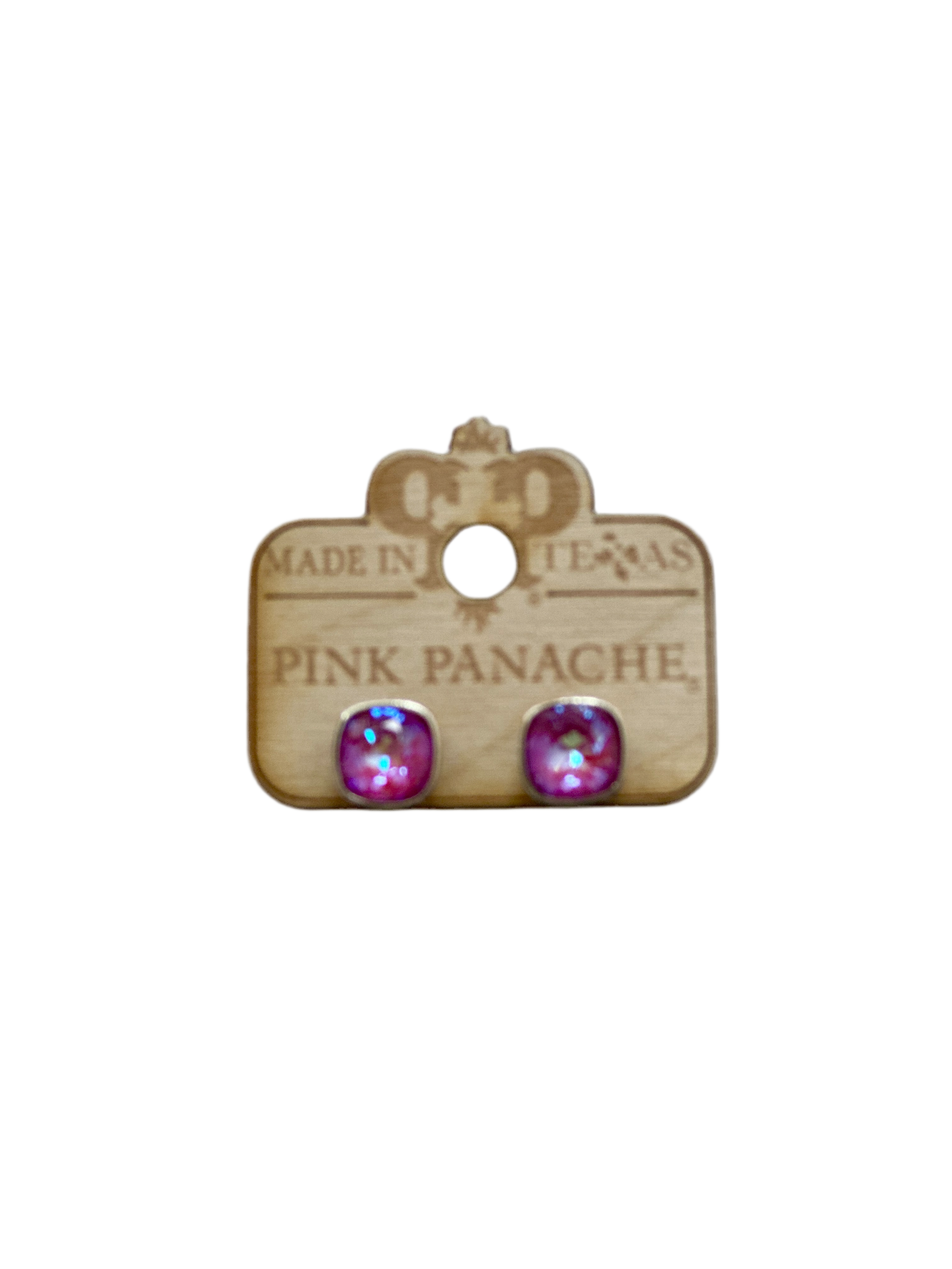 Fuchsia/Silver Austrian square crystal post earring, 10mm