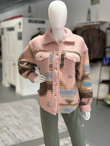 Pink Aztec print sherpa jacket