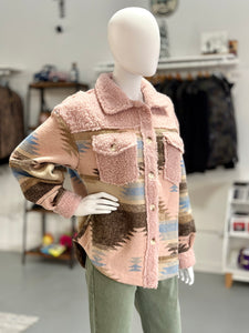 Pink Aztec print sherpa jacket