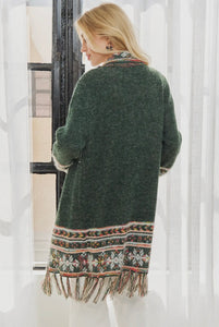 Green cardigan with fringe hem