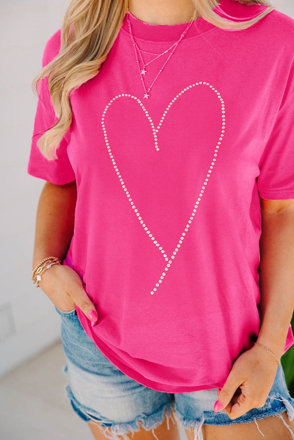 Rose rhinestone heart graphic crew neck Valentine's top