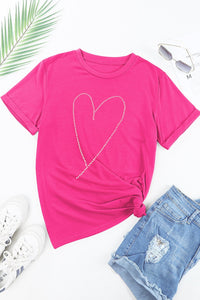 Rose rhinestone heart graphic crew neck Valentine's top