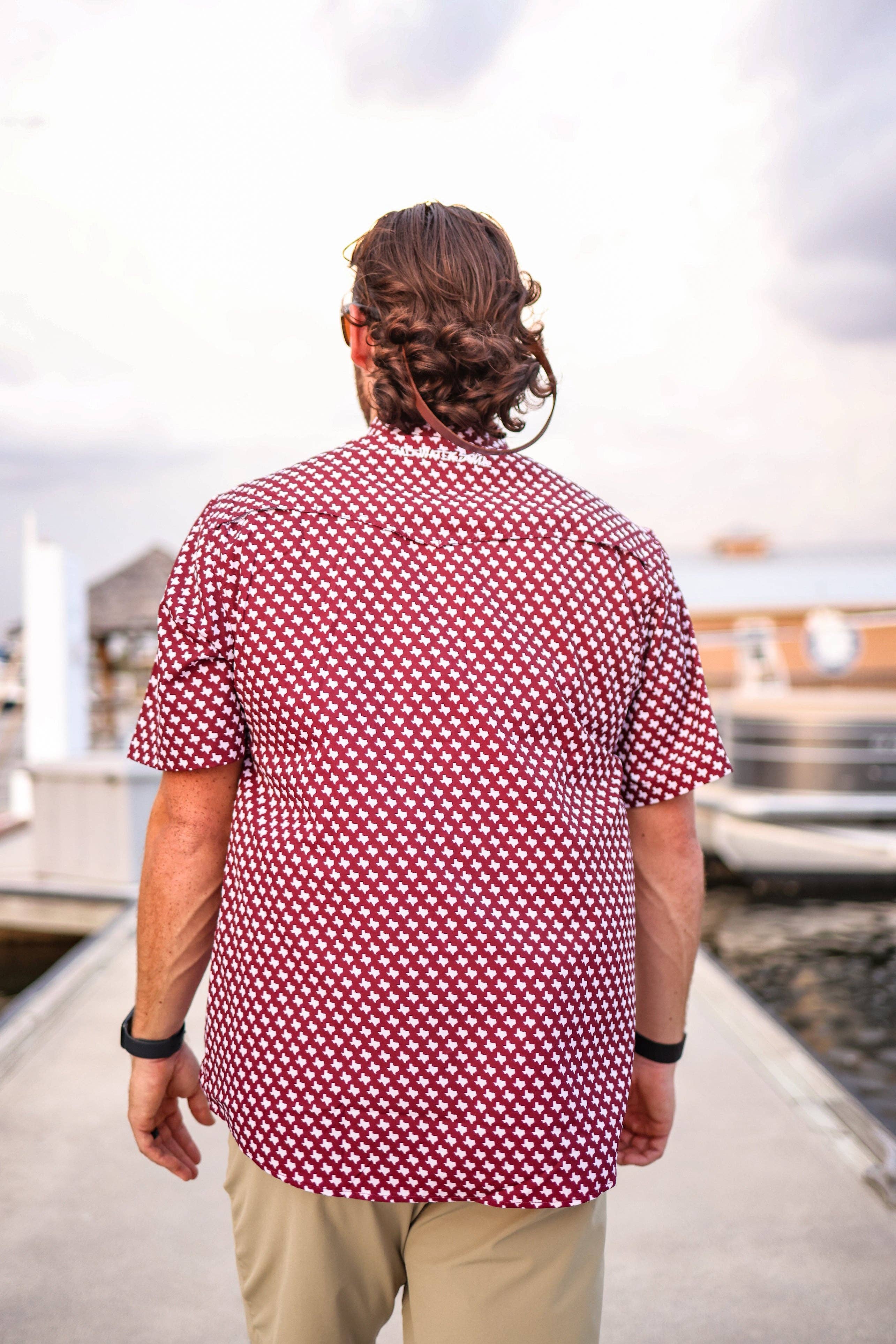 Maroon Pearl Snap Fishing Shirt