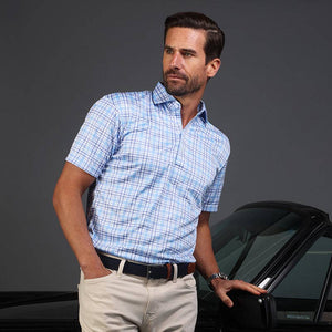 Sea Island Blue and Purple Plaid Semi-Spread Collar Polo