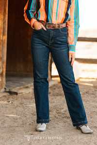 Dark Wash Mid Rise Classic Trouser Jeans