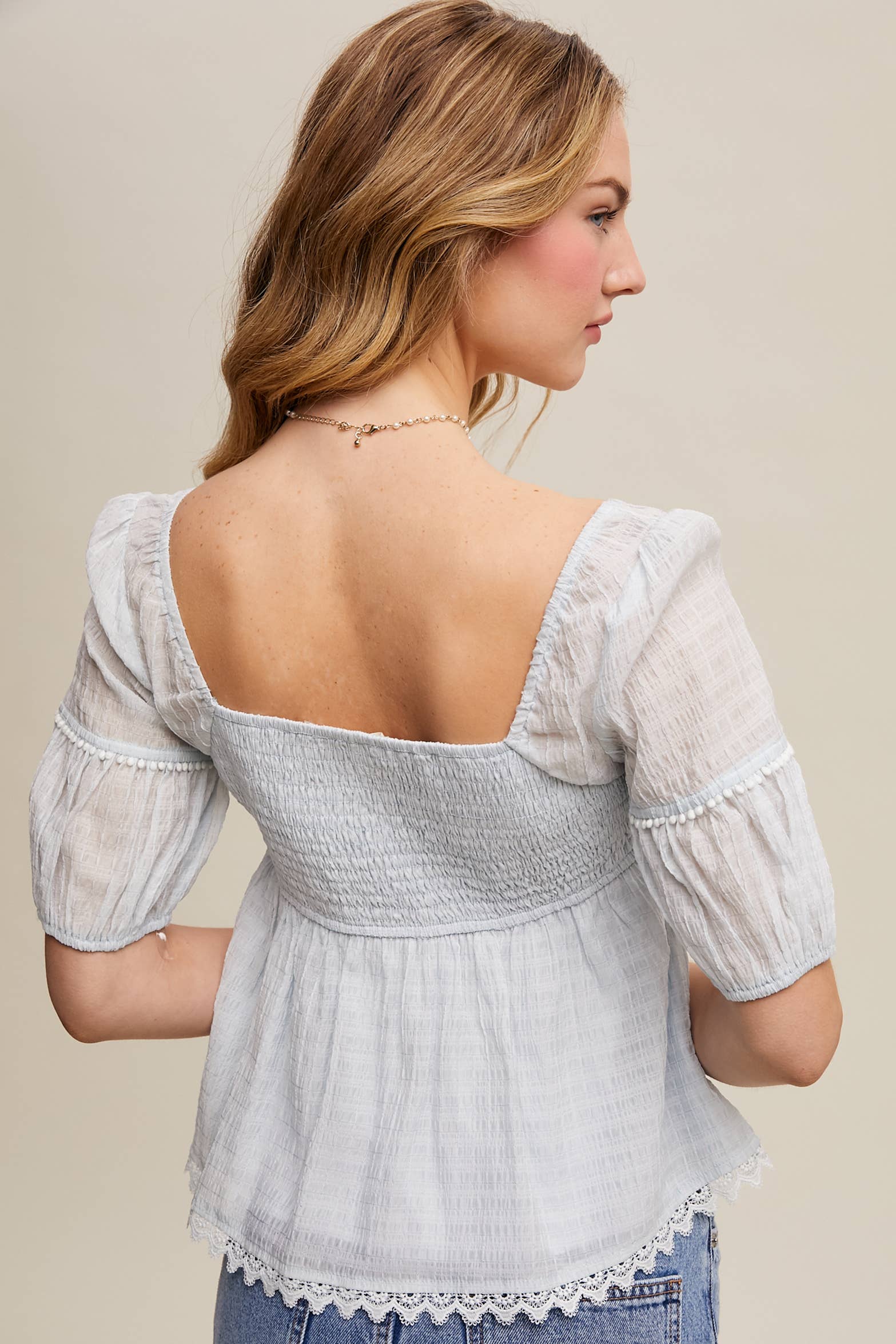 Pale blue bohemian embroidered blouse