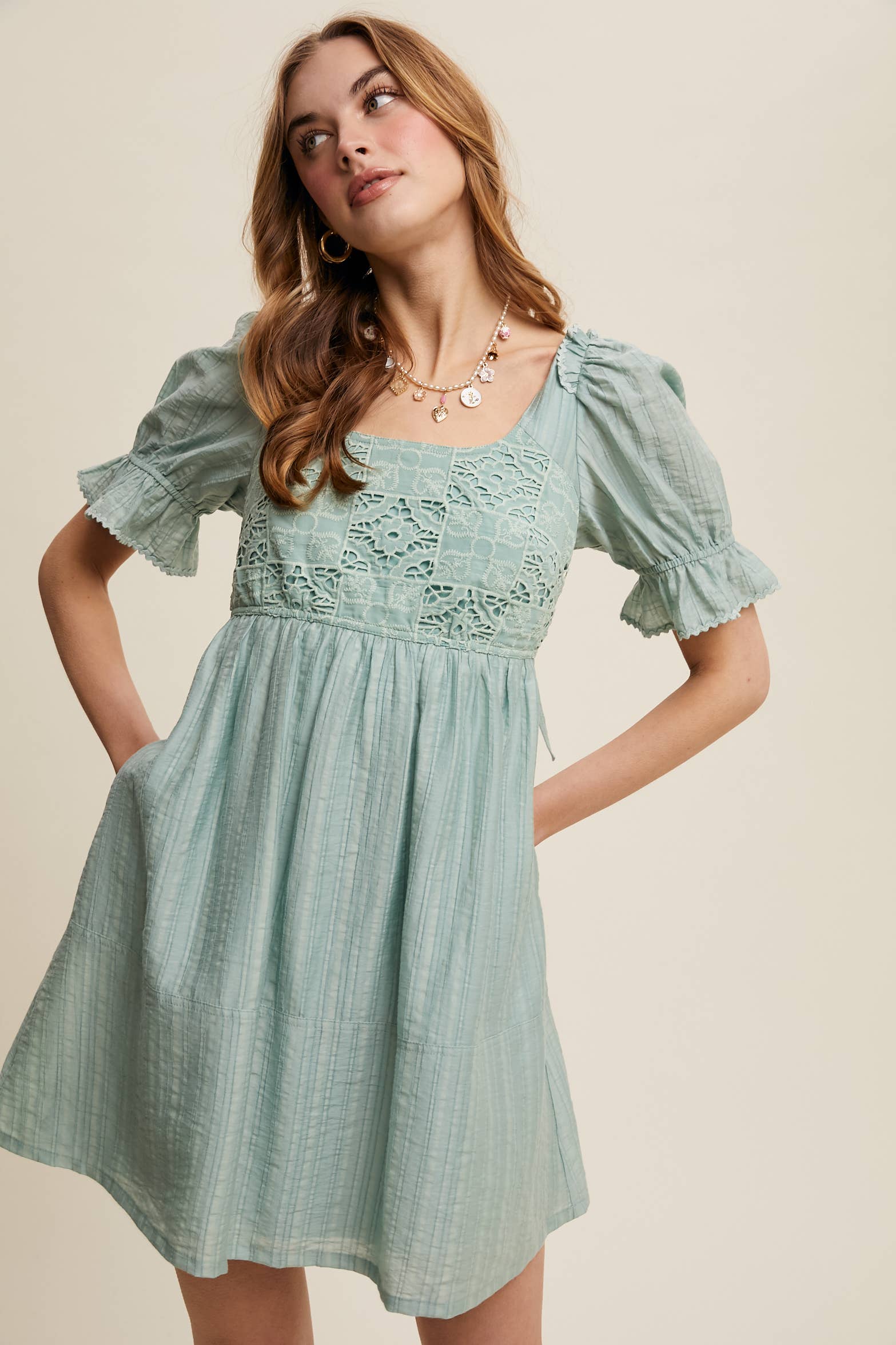 Aqua mint romantic lace babydoll dress