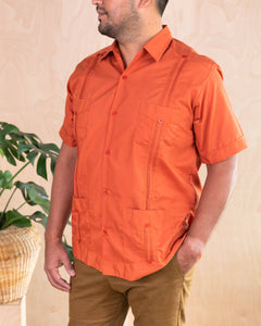 Burnt orange men's Mexican guayabera classic shirt