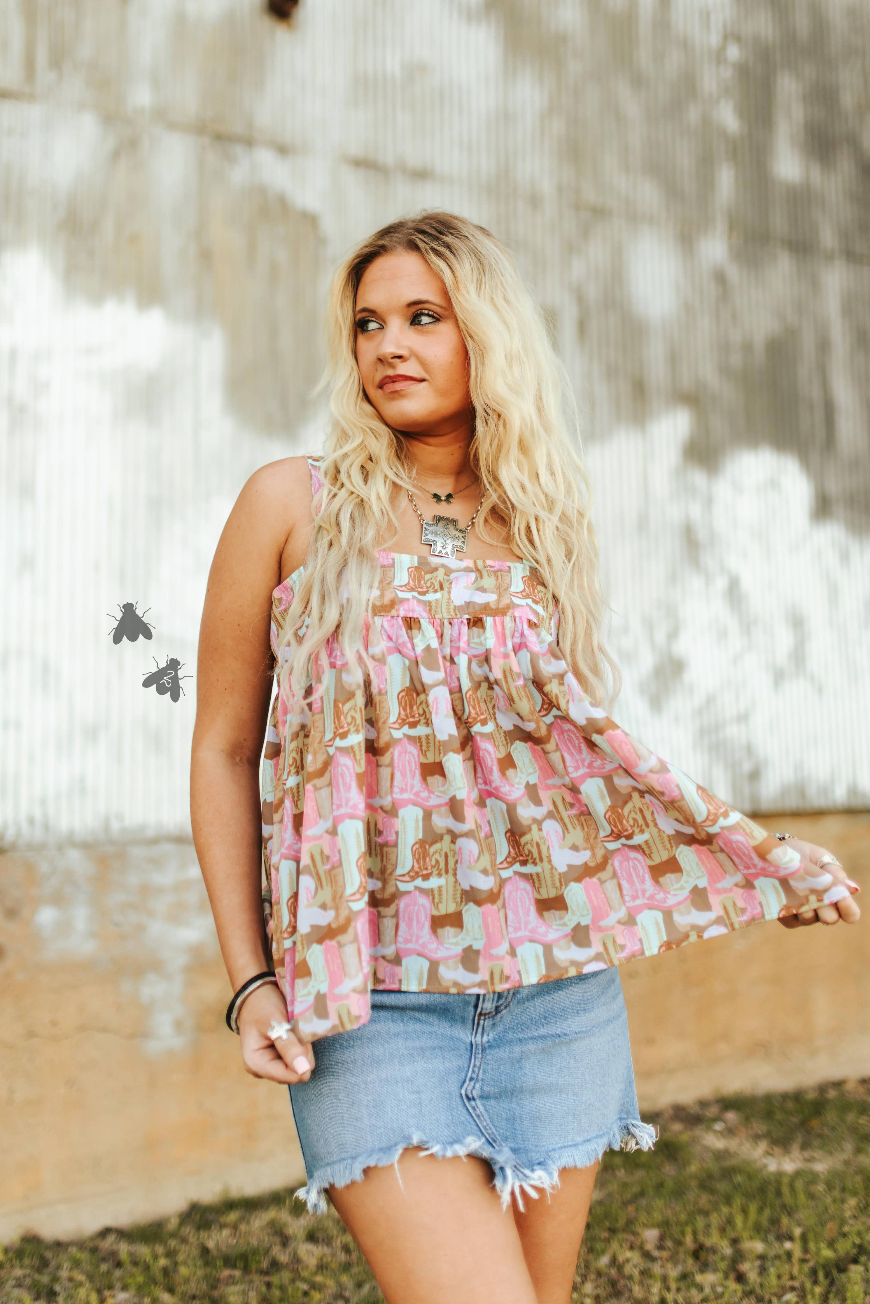 Western print tank top