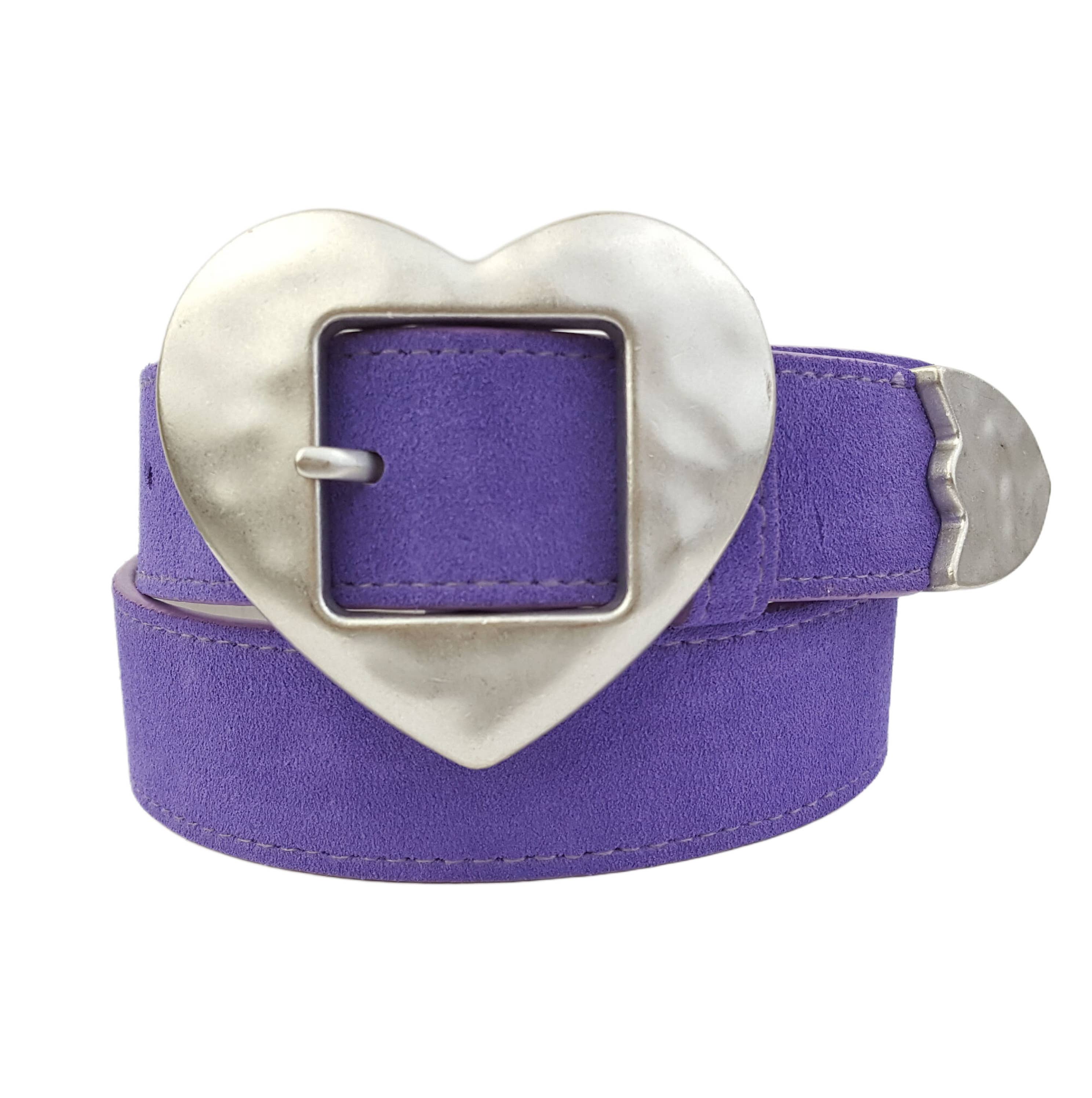 Purple suede vintage love heart buckle belt