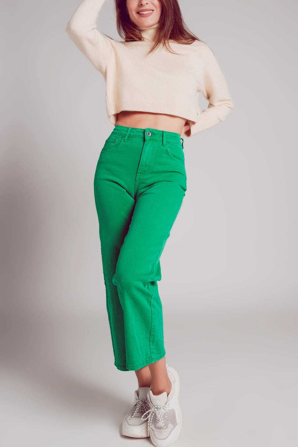 Deep green cropped wide leg jeans