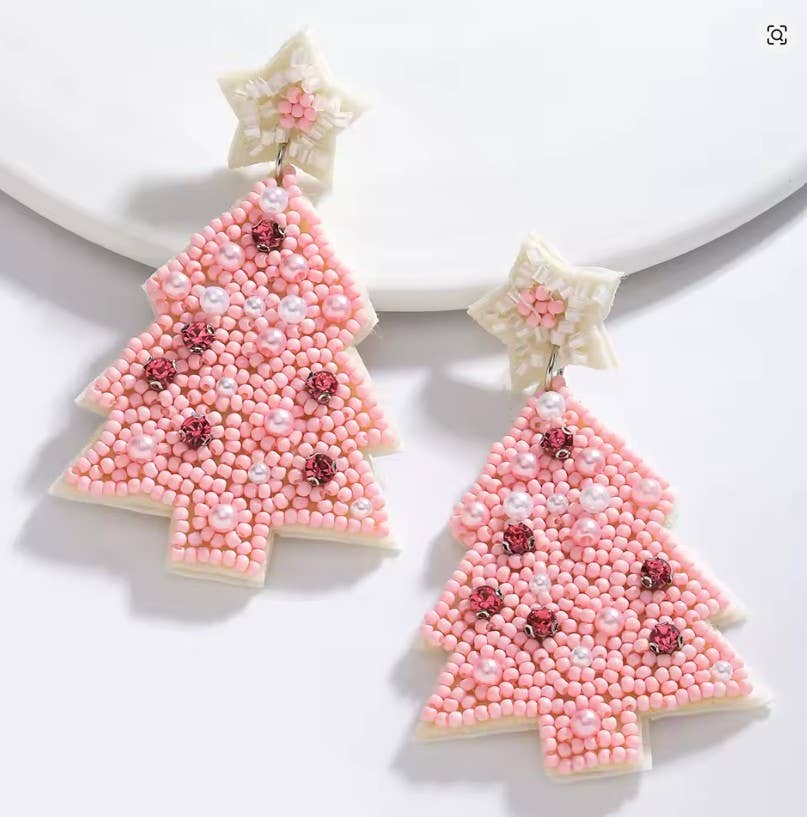 Pink Christmas tree bead star earring