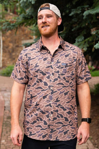 Gauge camo performance button up shirt