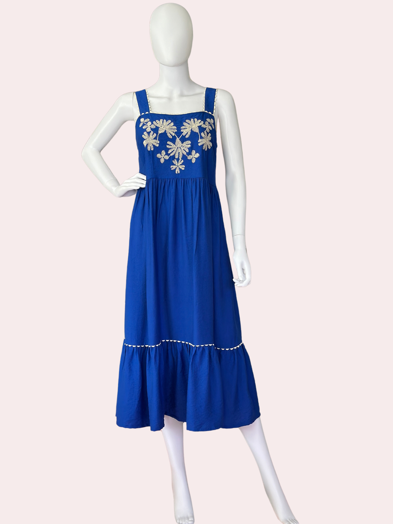 Royal blue floral embroidered midi dress