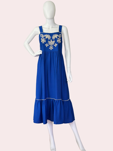Royal blue floral embroidered midi dress