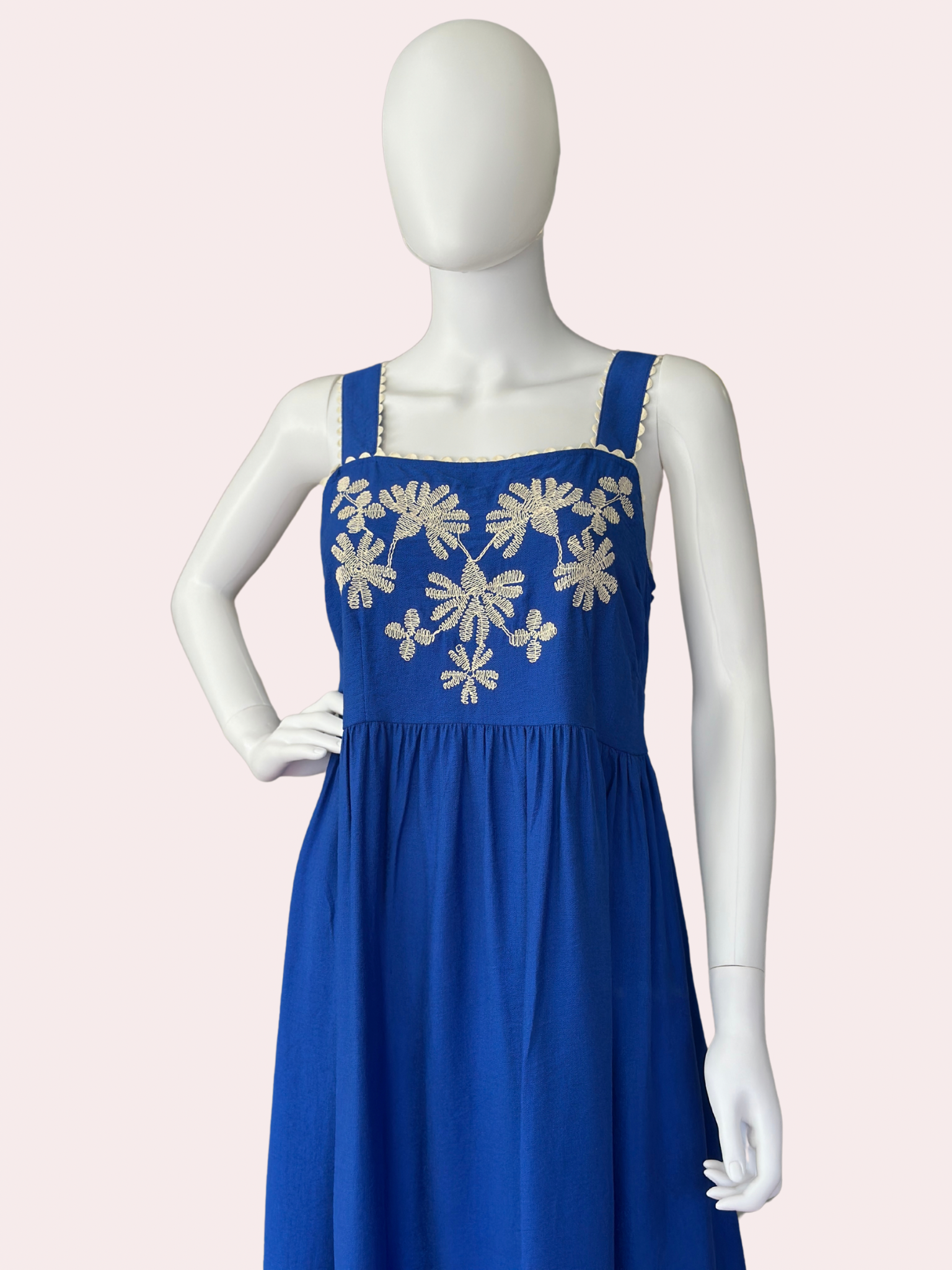 Royal blue floral embroidered midi dress
