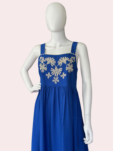 Royal blue floral embroidered midi dress
