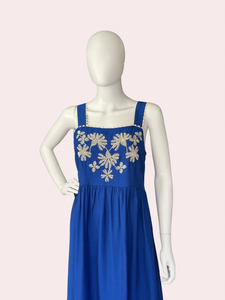 Royal blue floral embroidered midi dress