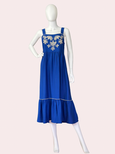 Royal blue floral embroidered midi dress