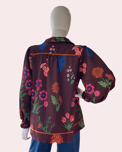 Brown floral print collared top