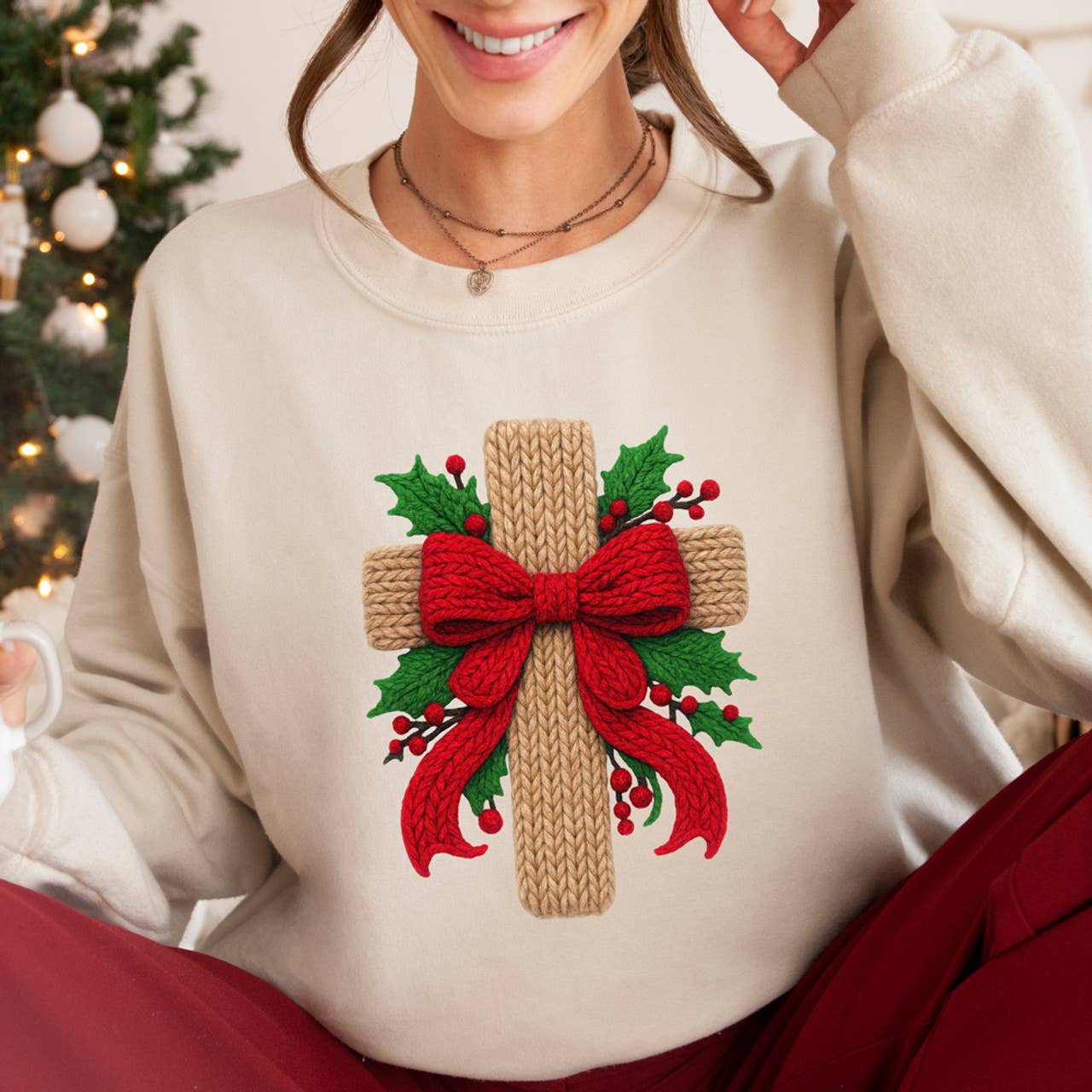 Christmas Cross with Bow Sweatshirt