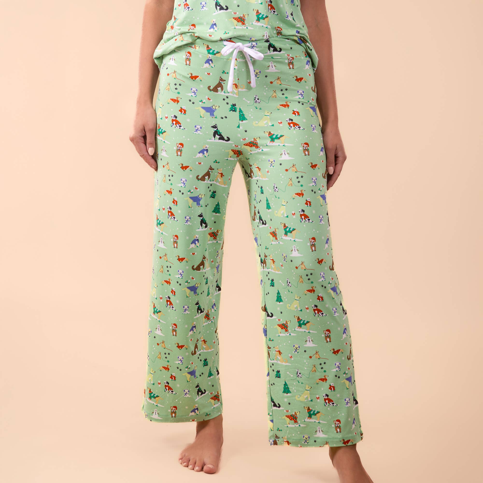 Santa Paws Pajama Pants | Green Christmas Puppy PJ Bottoms