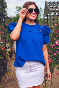 Royal blue eyelet top