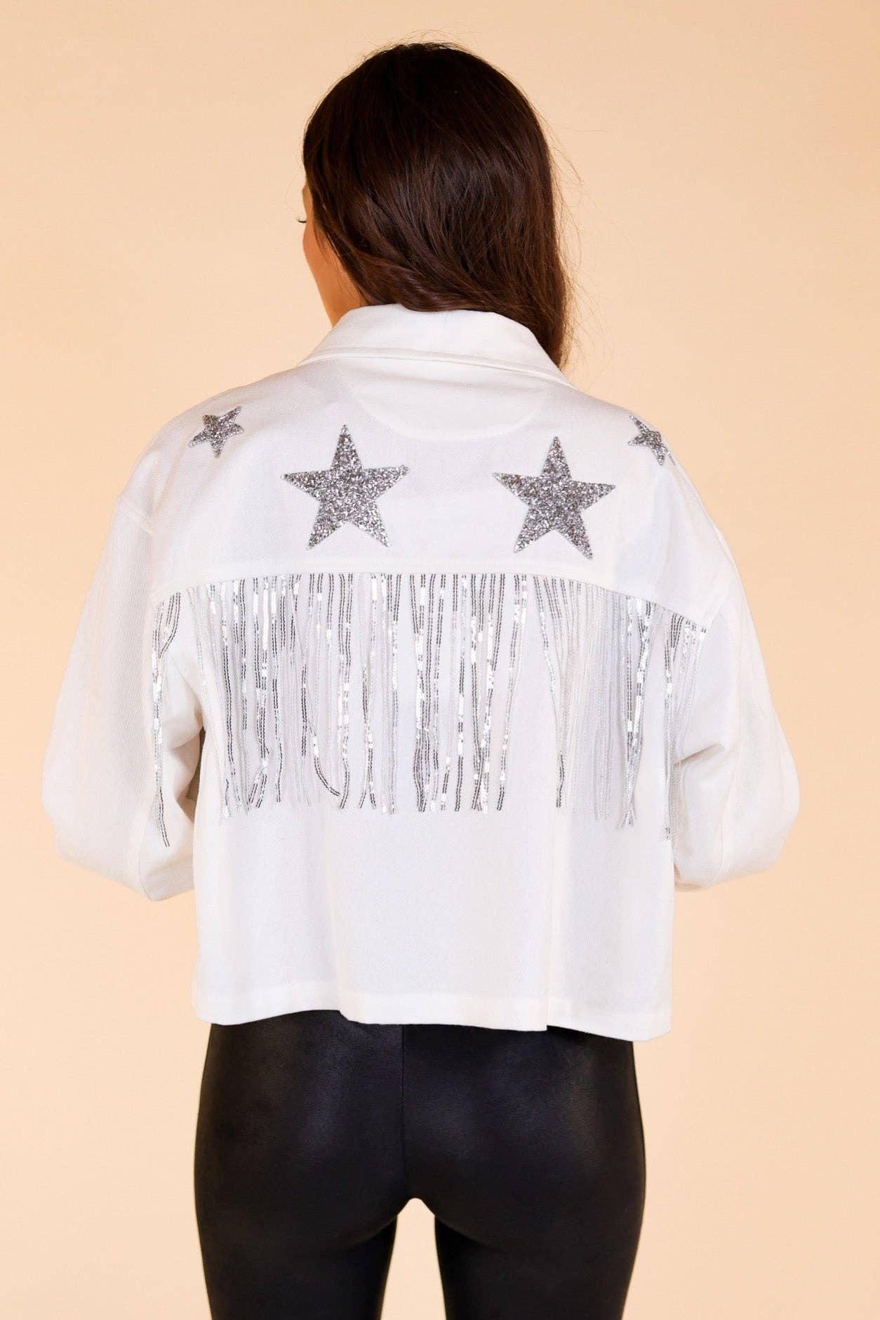 White Stars Embellished Denim Jacket