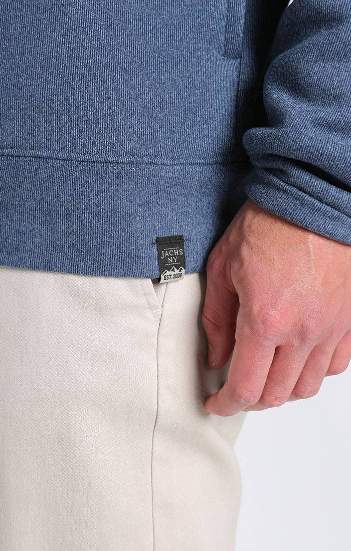 Blue sherpa lined ultra soft ribbed hooded henley