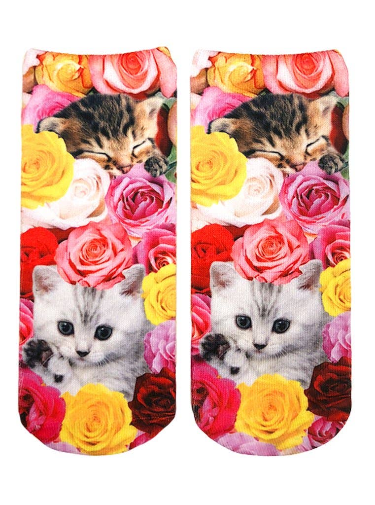 Kittens among the roses ankle socks