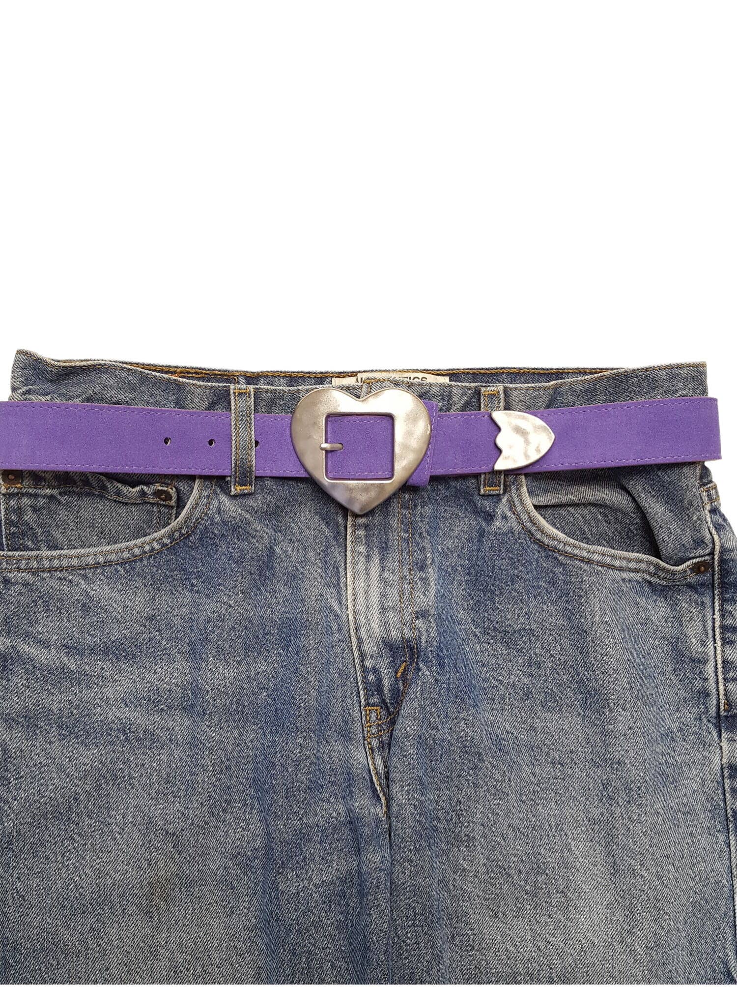 Purple suede vintage love heart buckle belt